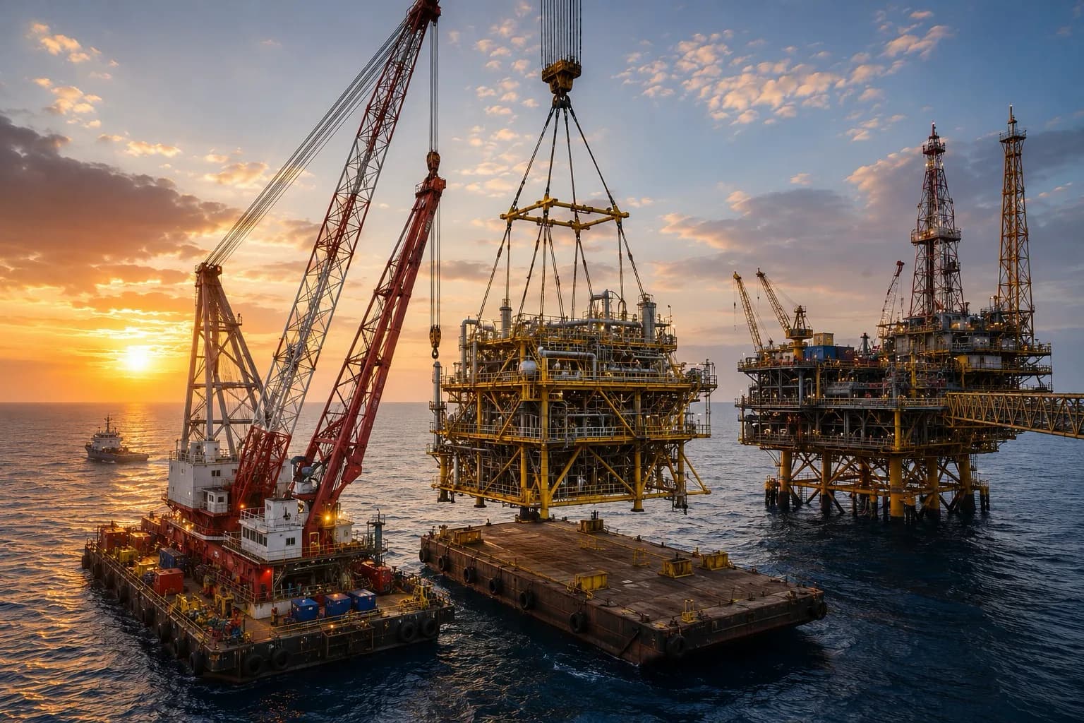 Sea-fastening & load-out — crane on barge